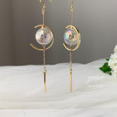 Clear Glass Ball Minimalist Earrings Dangle, Glass Ball Long Drop Earrings, Unique Earrings